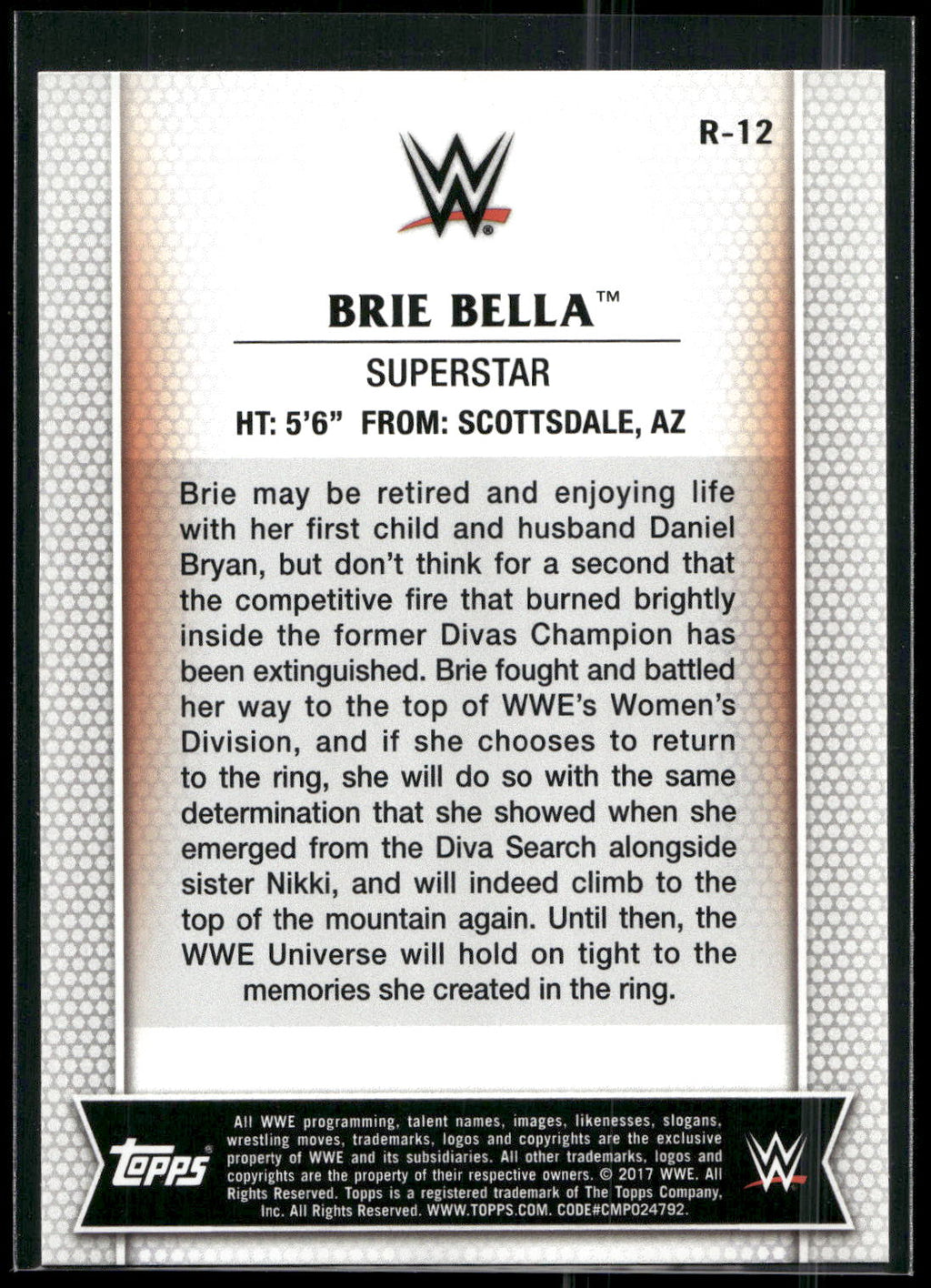 2017 Topps WWE Women's Division #R-12 Brie Bella