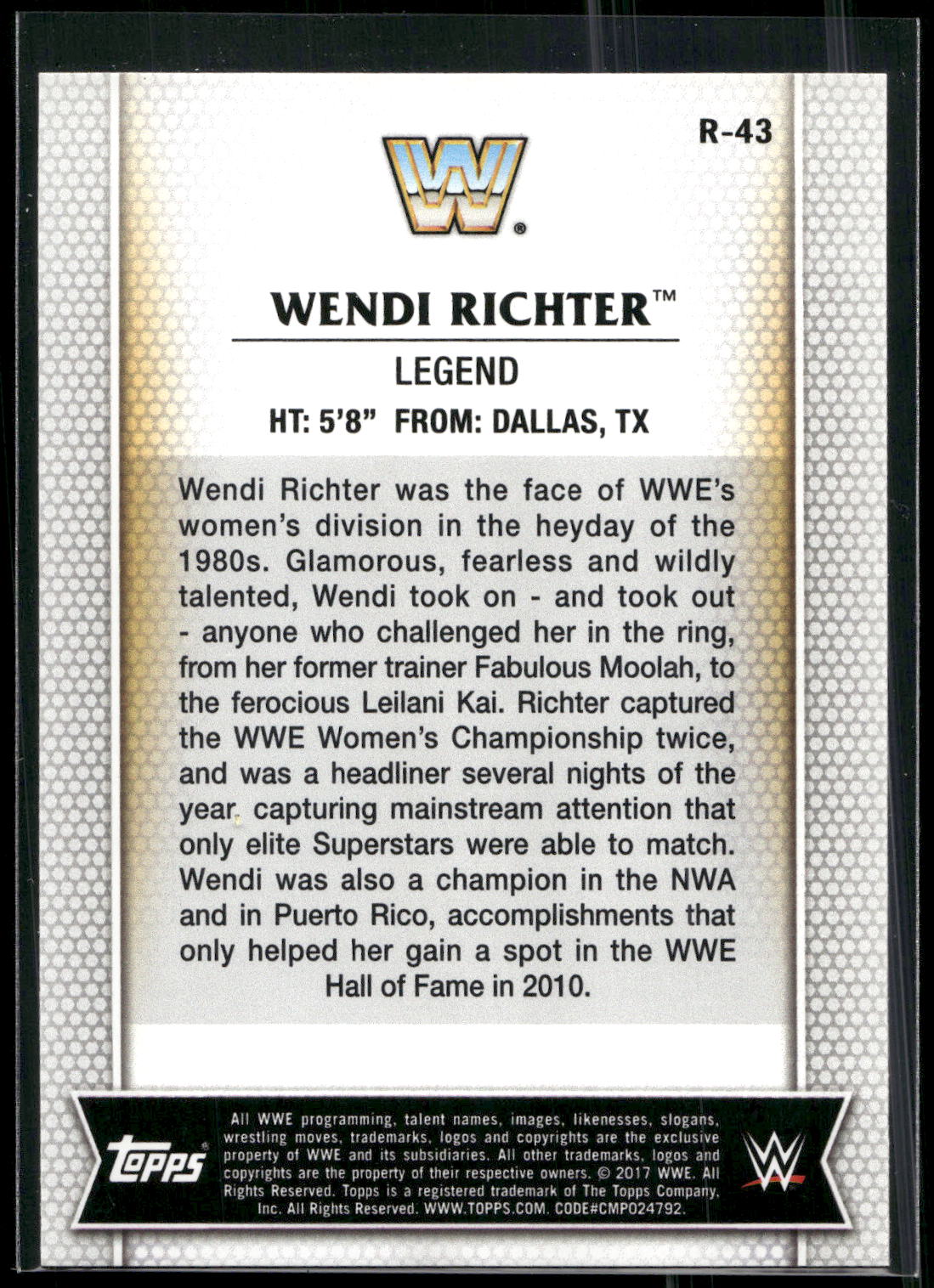 2017 Topps WWE Women's Division #R-43 Wendi Richter