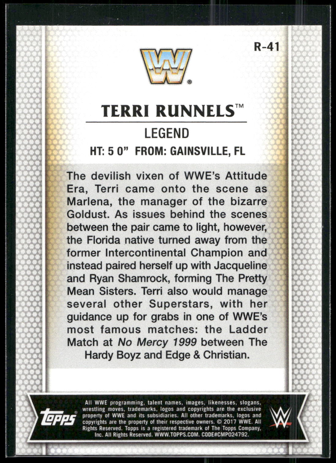2017 Topps WWE Women's Division #R-41 Terri Runnels