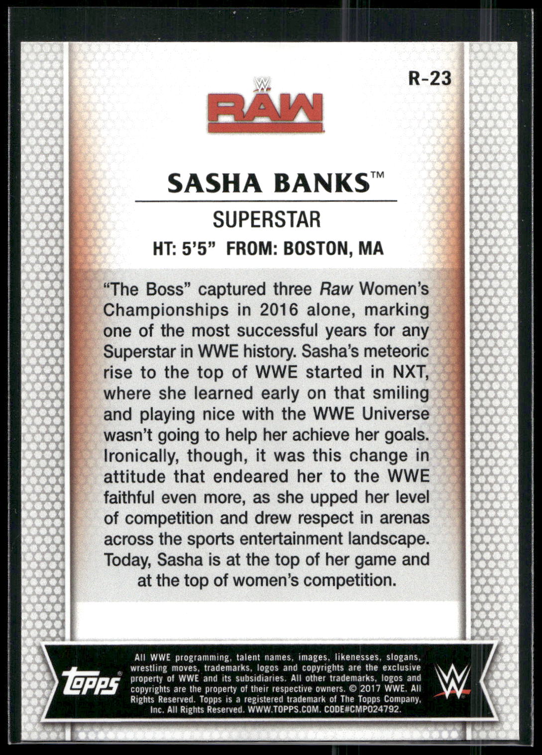 2016 Topps WWE #40 Sasha Banks