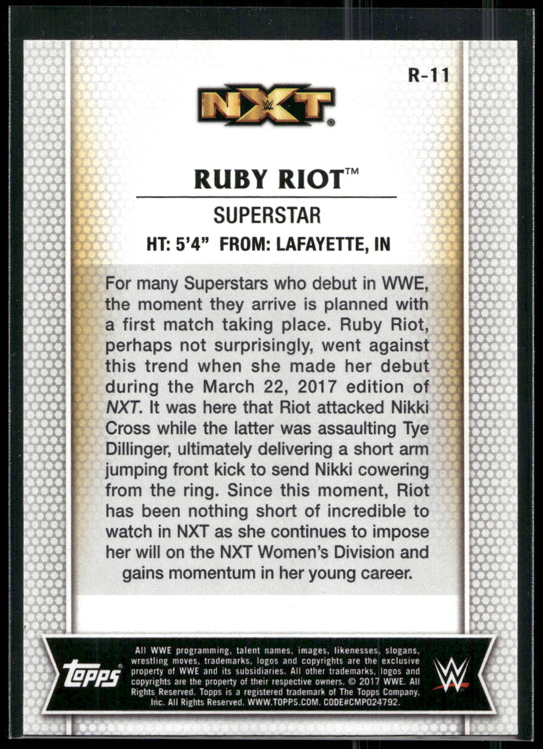 2017 Topps WWE Women's Division #R-11 Ruby Riot