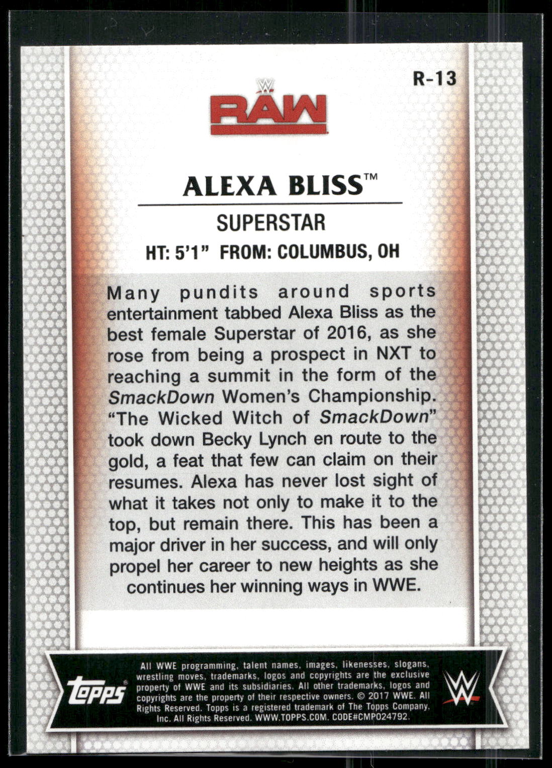2017 Topps WWE Women's Division #R-13 Alexa Bliss