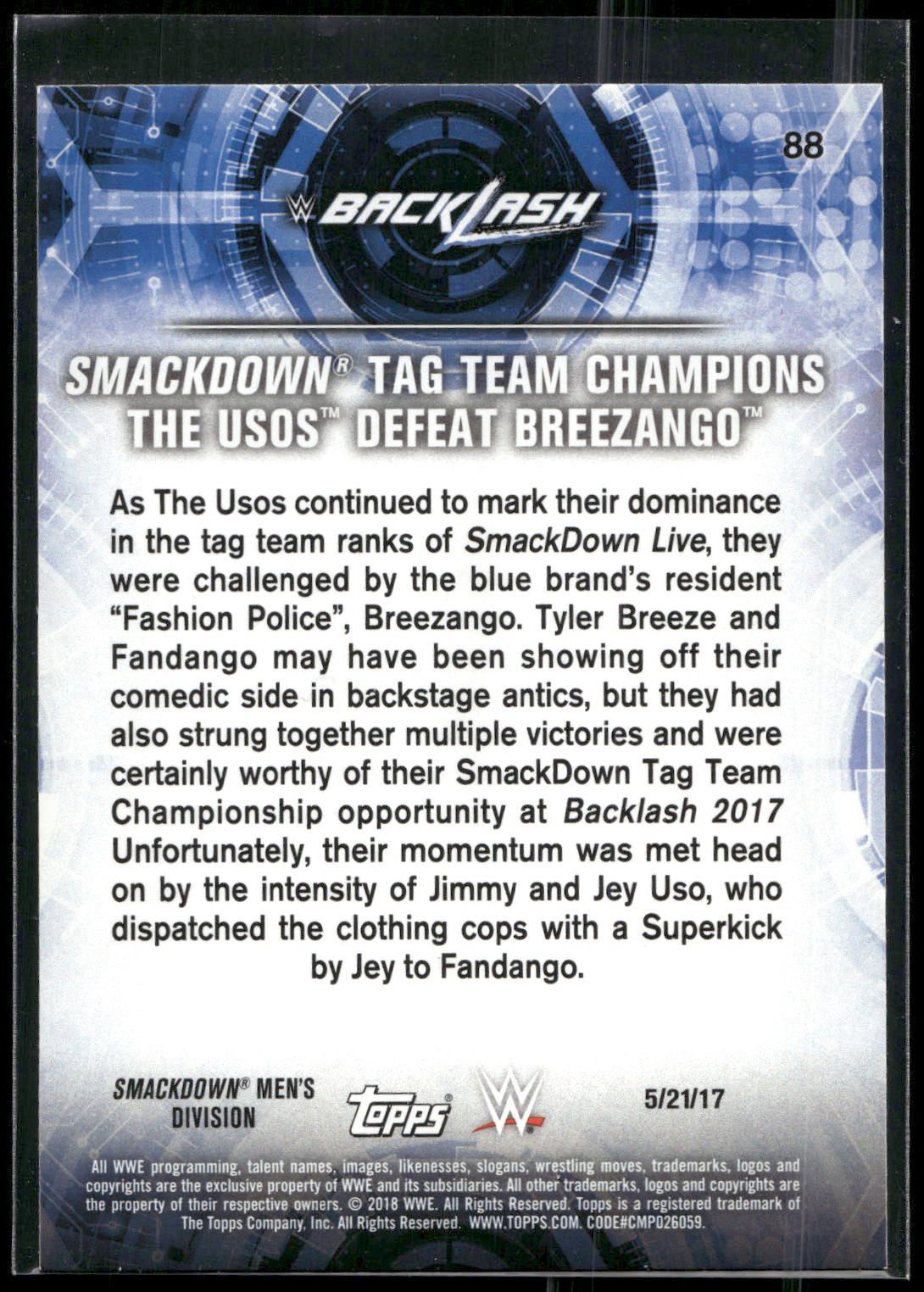2018 Topps WWE Road To Wrestlemania #88 The Usos Defeat Breezango - Backlash