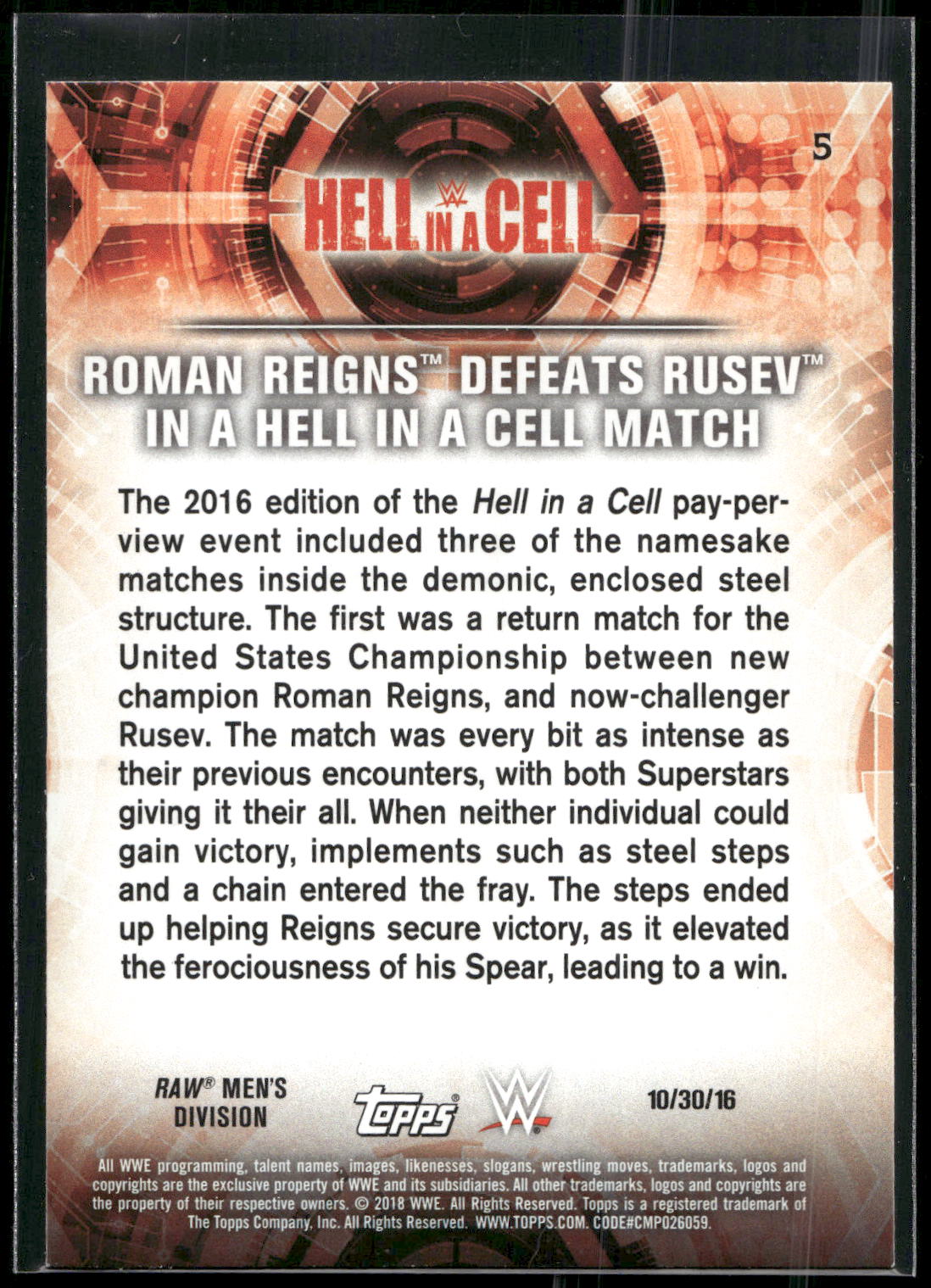2018 Topps WWE Road To Wrestlemania #5 Roman Reigns Defeats Rusev