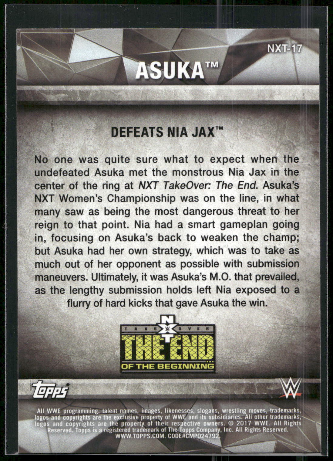 2017 Topps WWE Women's Division #NXT-17 Asuka NXT Matches and Moments