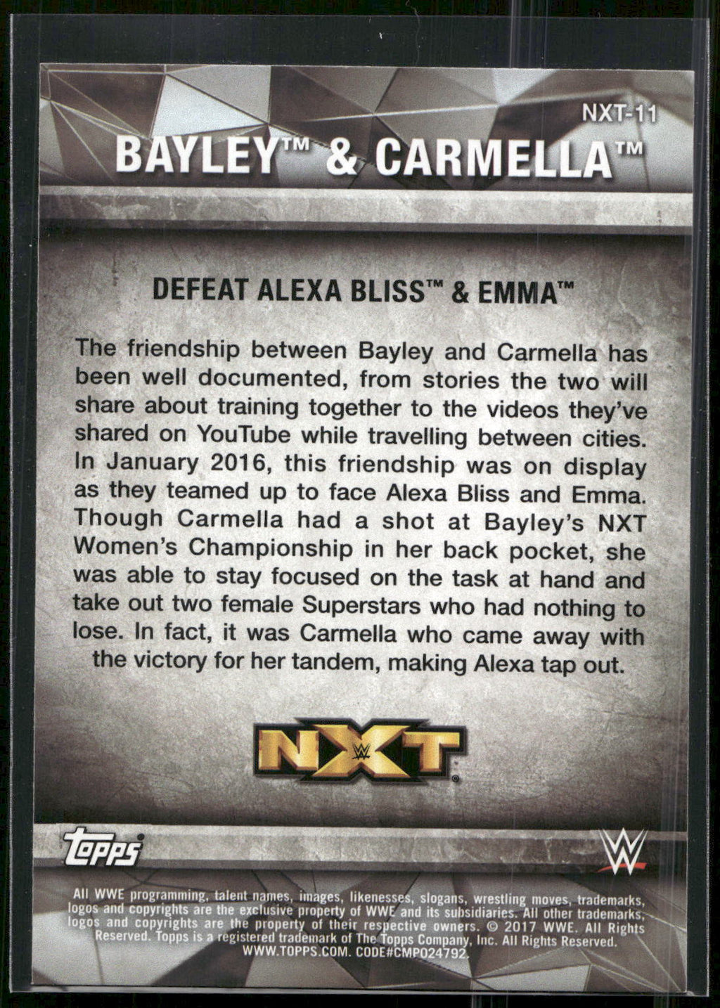 2017 Topps WWE Women's Division #NXT-11 Bayley / Carmella NXT