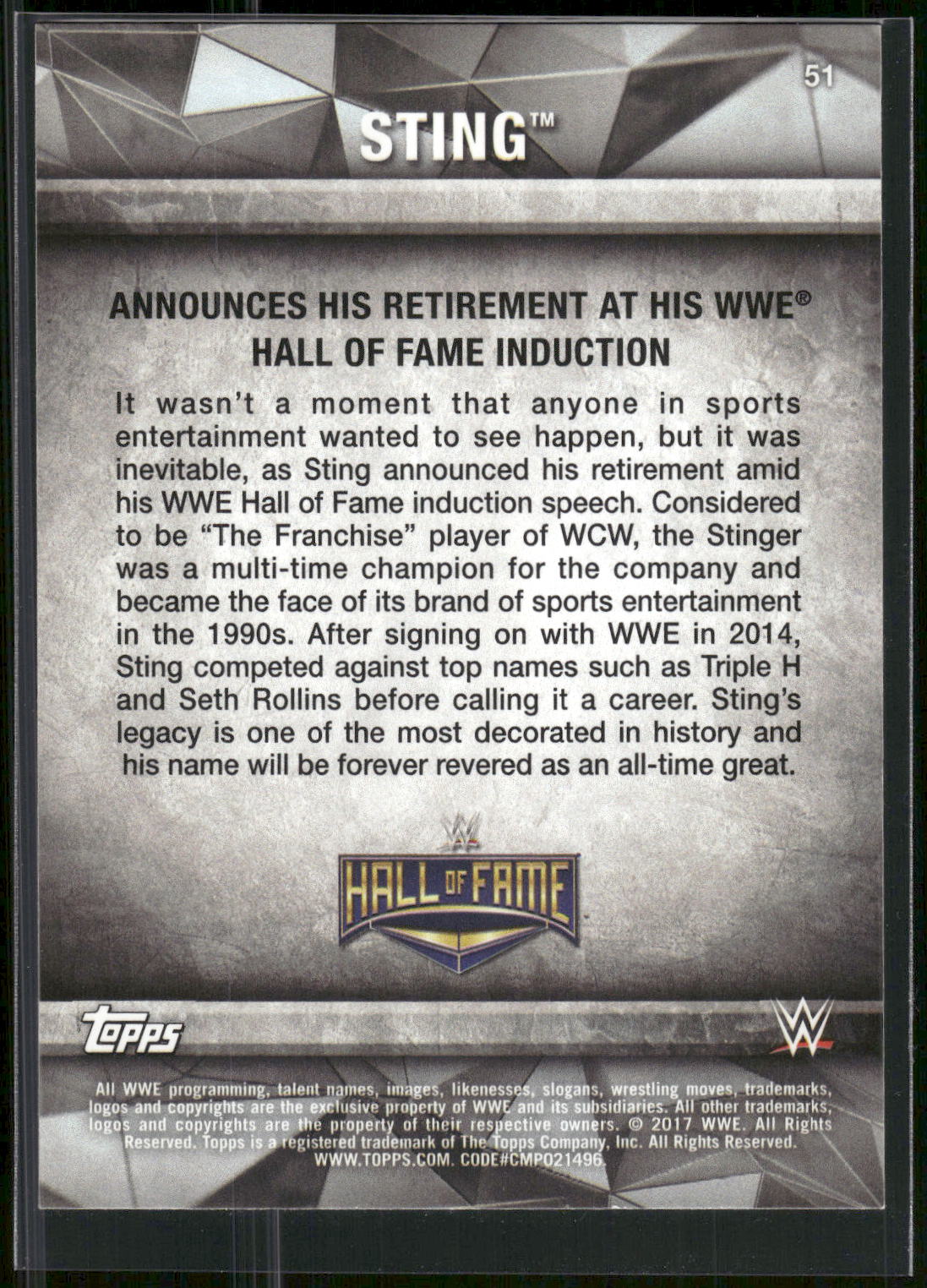 2017 Topps WWE Road To Wrestlemania #51 Sting