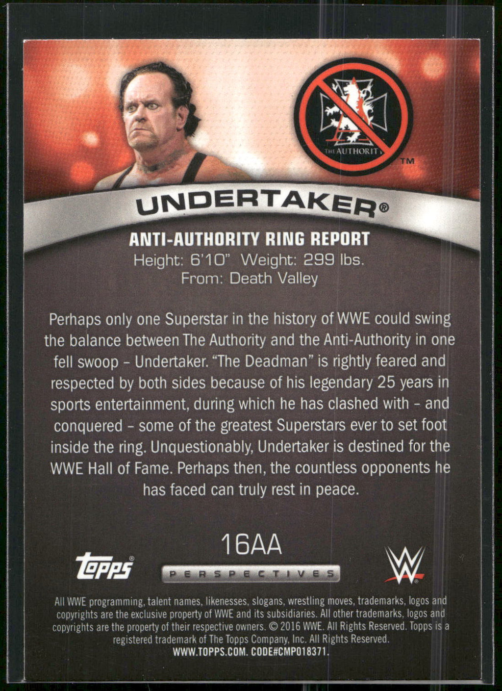 2016 Topps WWE #16AA Undertaker Anti-Authority Ring Report