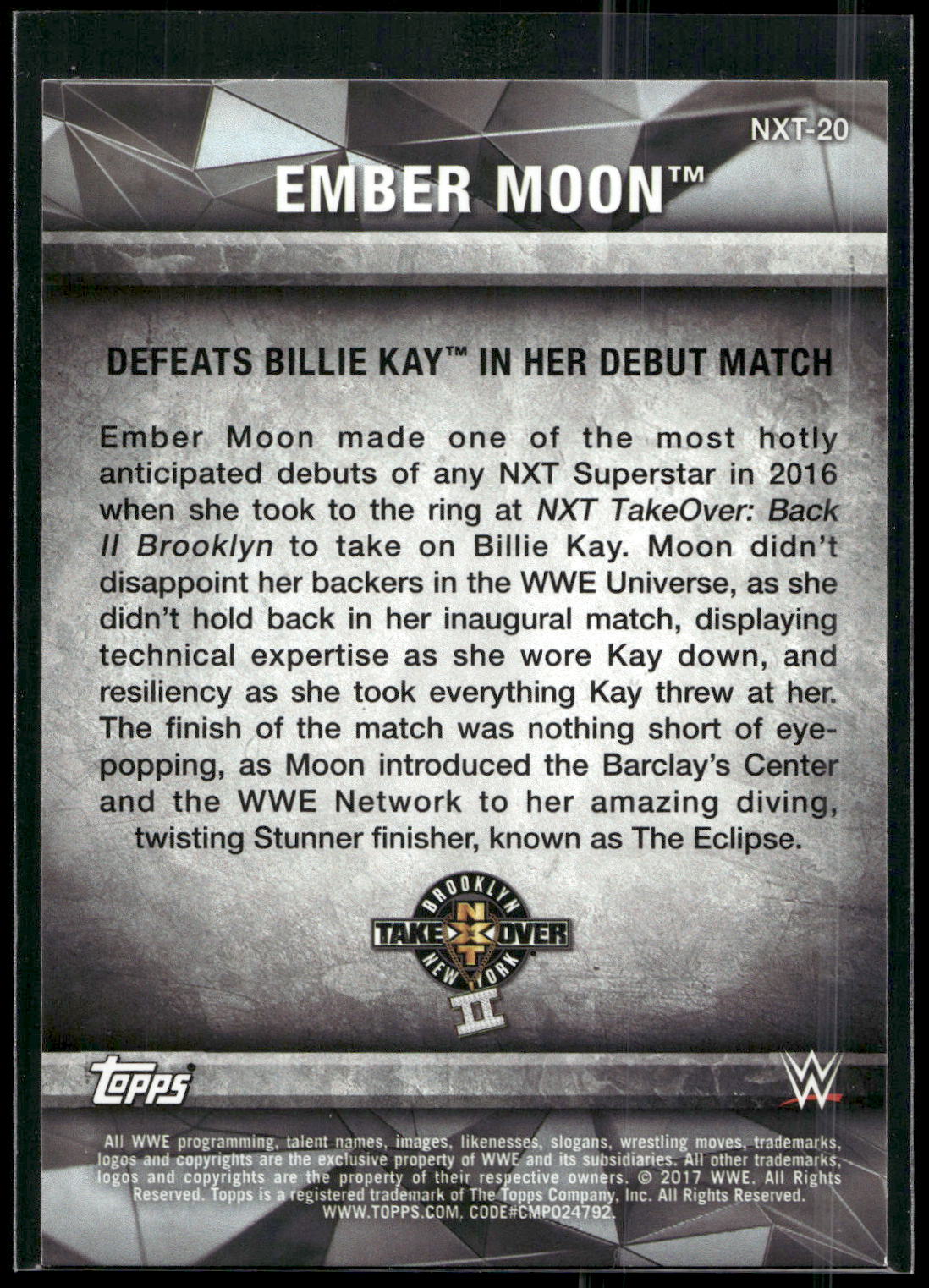 2017 Topps WWE Women's Division #NXT-20 Ember Moon NXT Matches and Moments