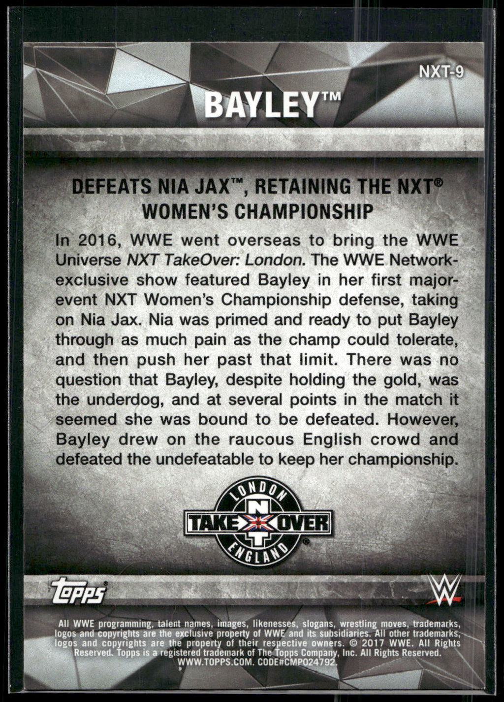 2017 Topps WWE Women's Division #NXT-9 Bayley NXT Matches and Moments