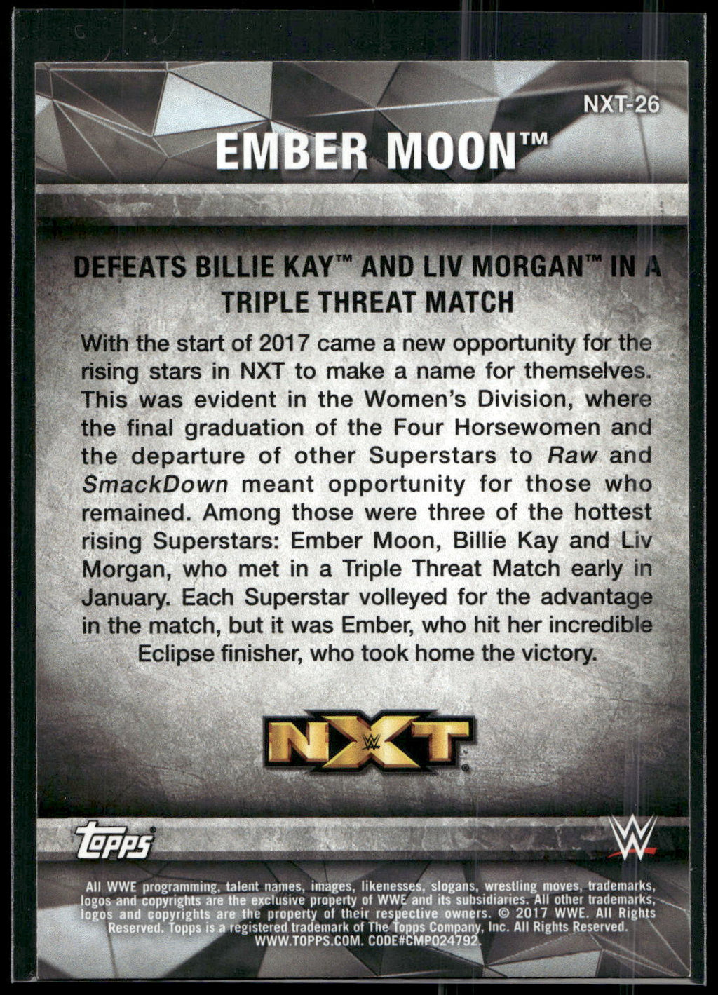 2017 Topps WWE Women's Division #NXT-26 Ember Moon NXT Matches and Moments