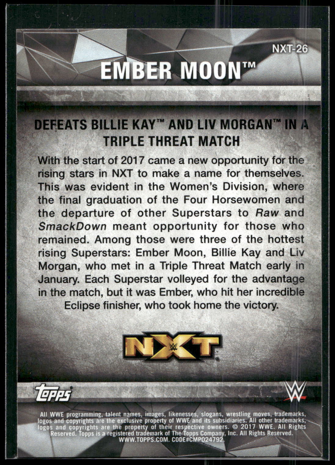 2017 Topps WWE Women's Division #NXT-26 Ember Moon NXT Matches and Moments