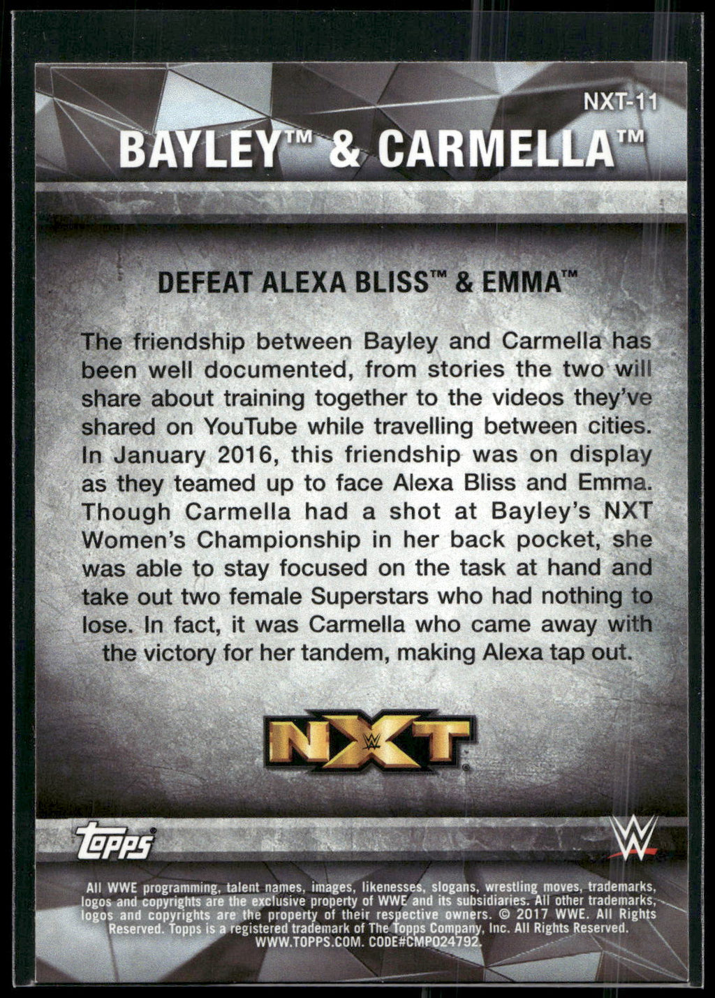 2017 Topps WWE Women's Division #NXT-11 Bayley / Carmella NXT