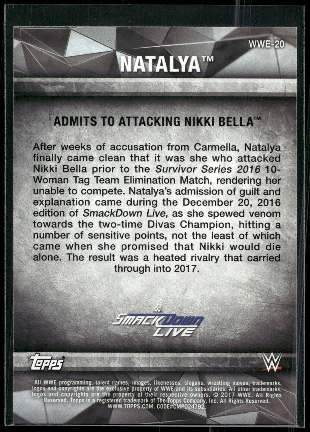 2017 Topps WWE Women's Division #WWE-20 Natalya WWE Matches and Moments