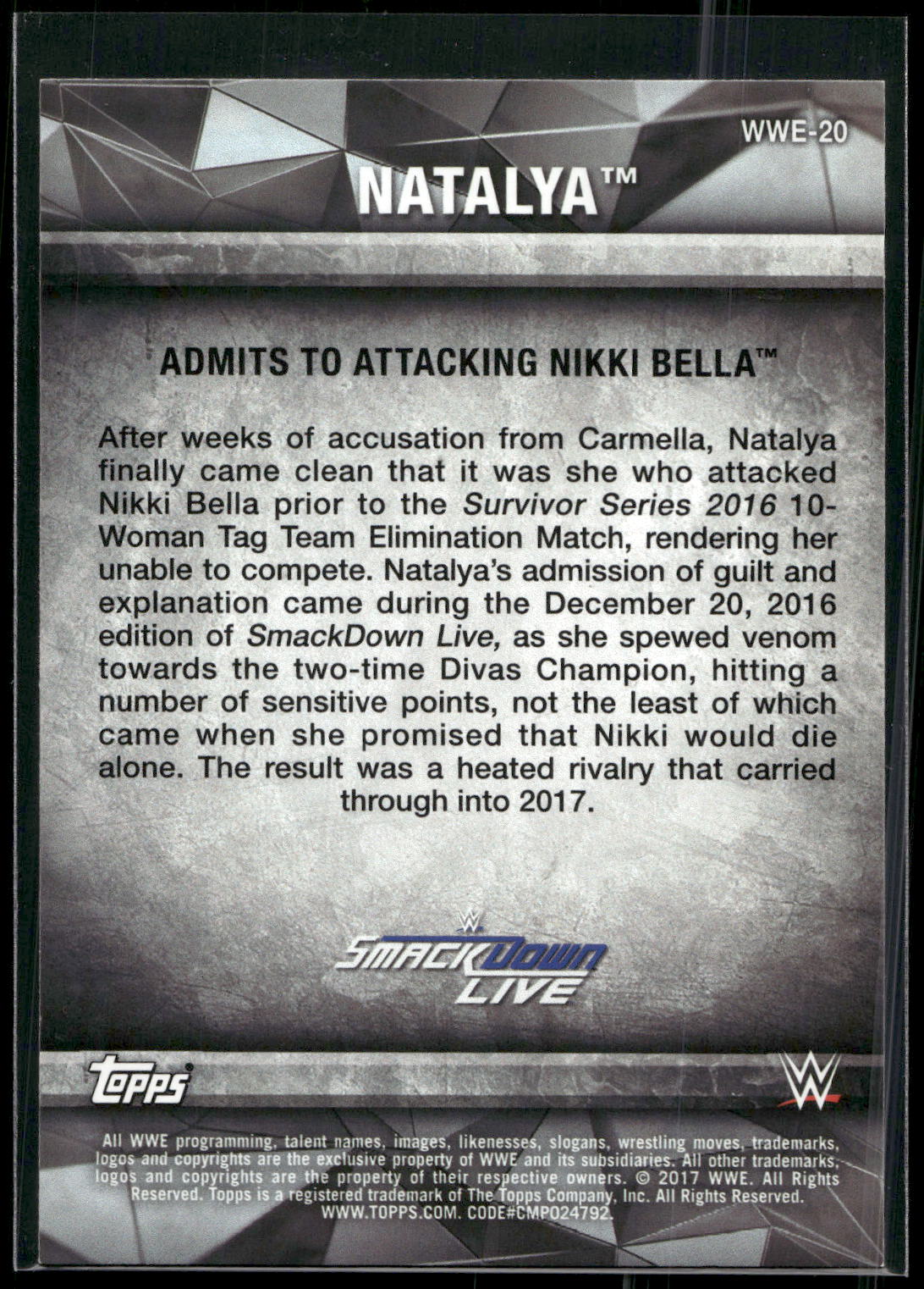 2017 Topps WWE Women's Division #WWE-20 Natalya WWE Matches and Moments