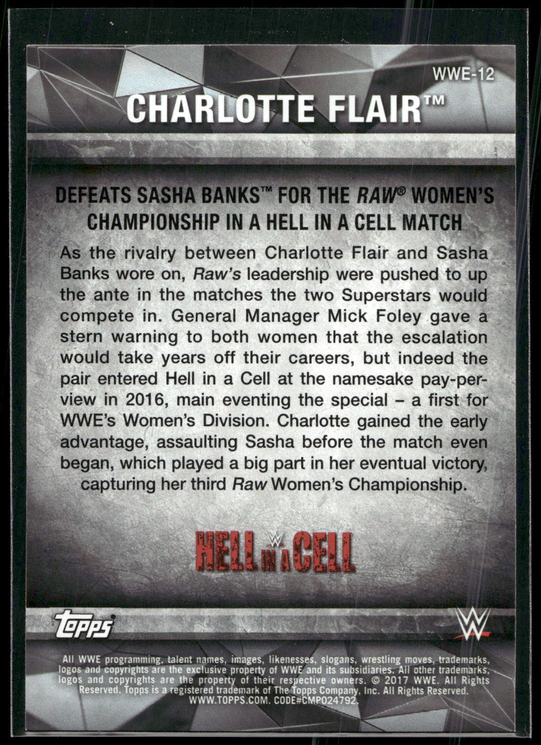 2017 Topps WWE Women's Division #WWE-12 Charlotte WWE Matches and Moments