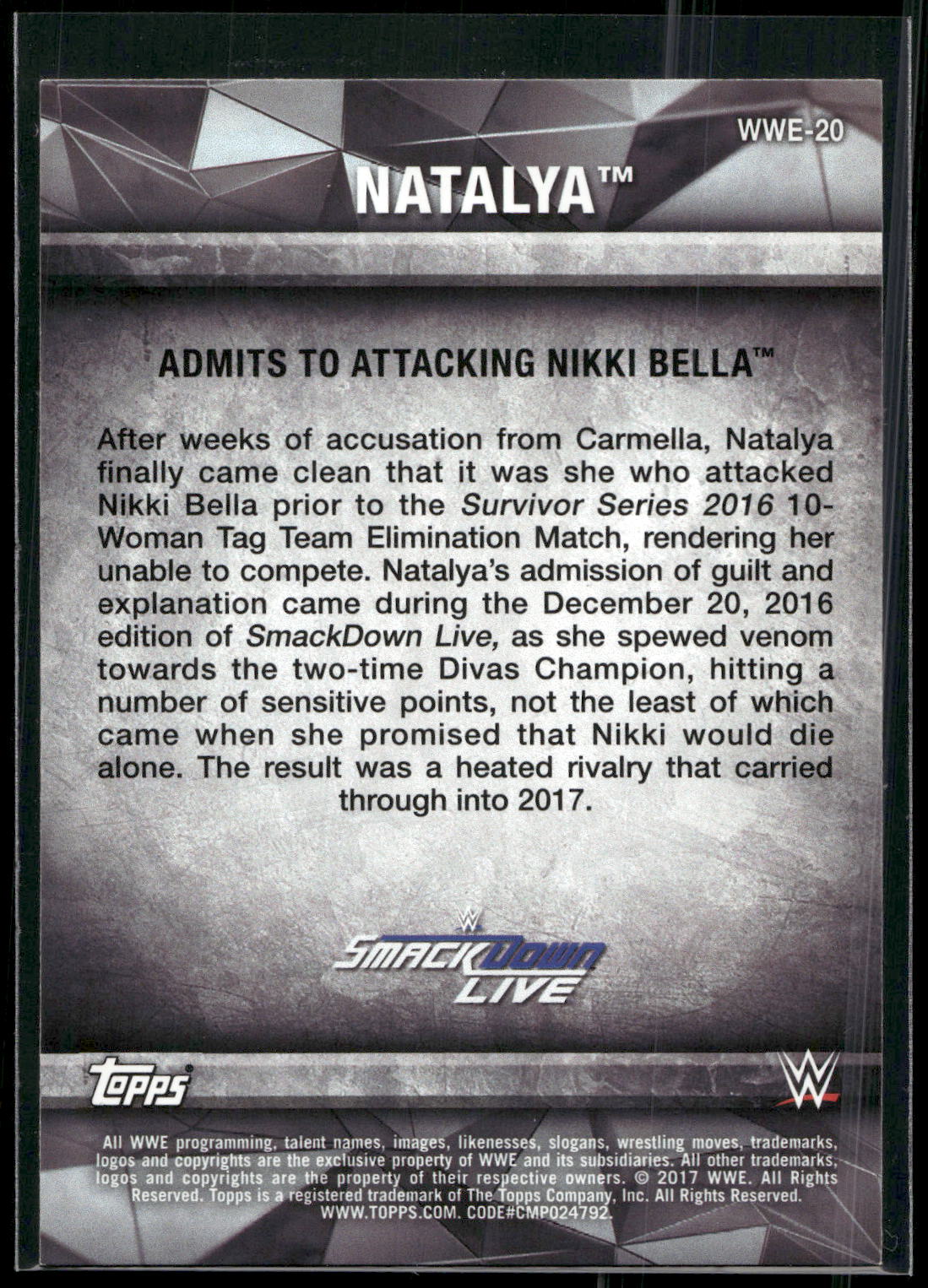 2017 Topps WWE Women's Division #WWE-20 Natalya WWE Matches and Moments