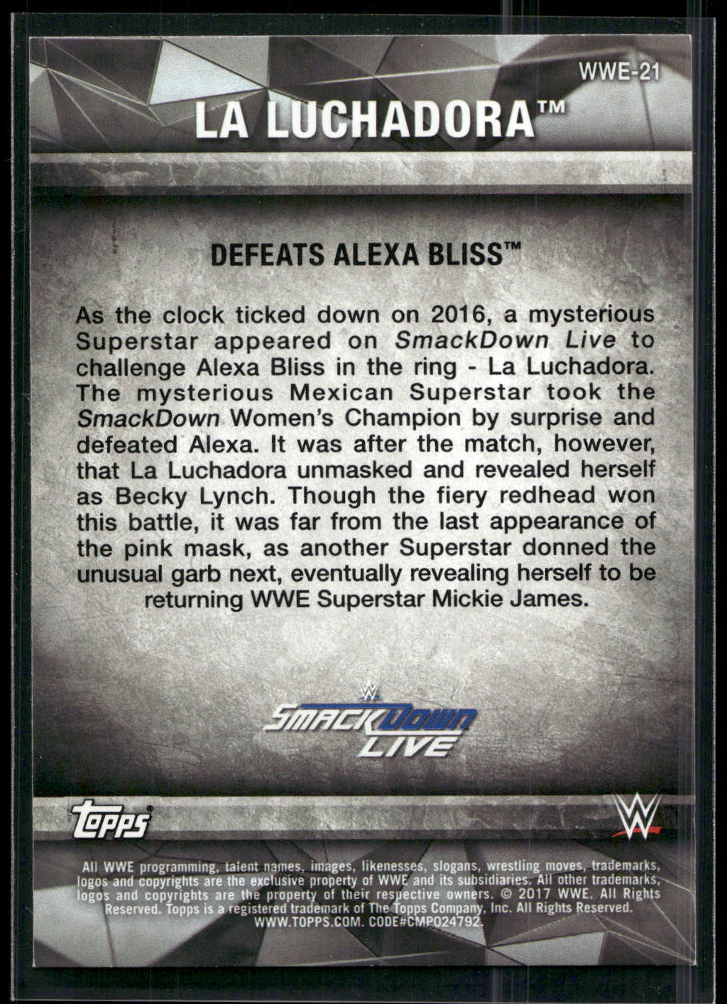2017 Topps WWE Women's Division #WWE-21 La Luchadora WWE Matches and Moments