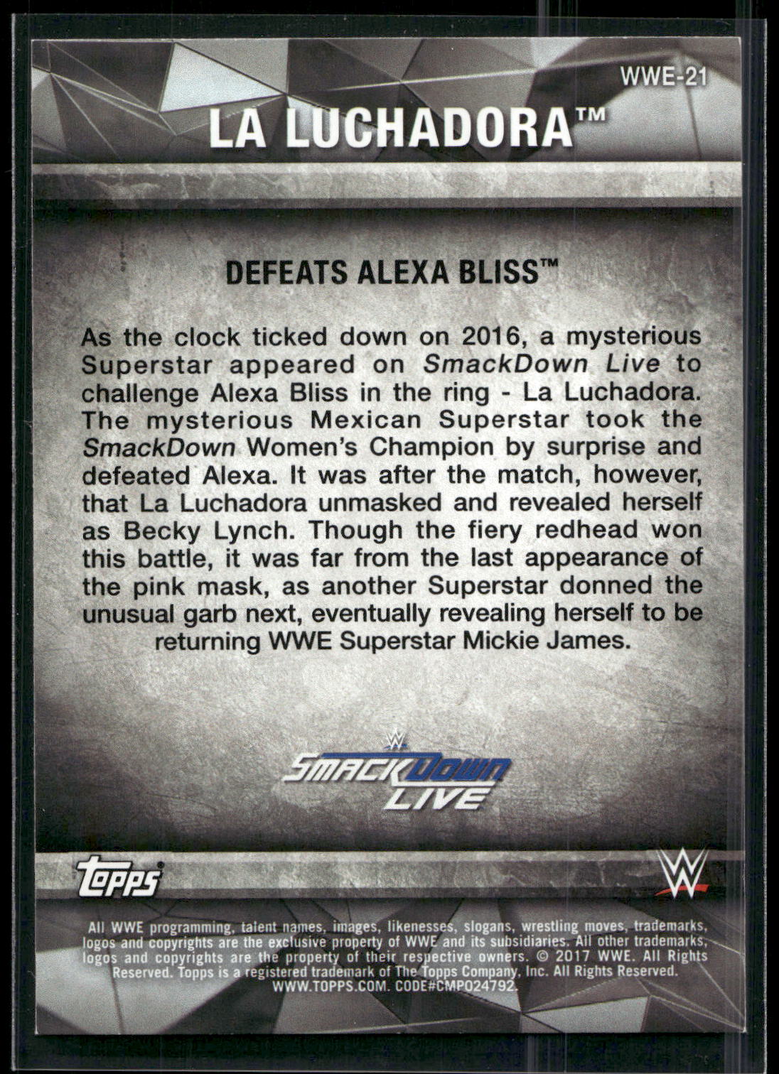 2017 Topps WWE Women's Division #WWE-21 La Luchadora WWE Matches and Moments