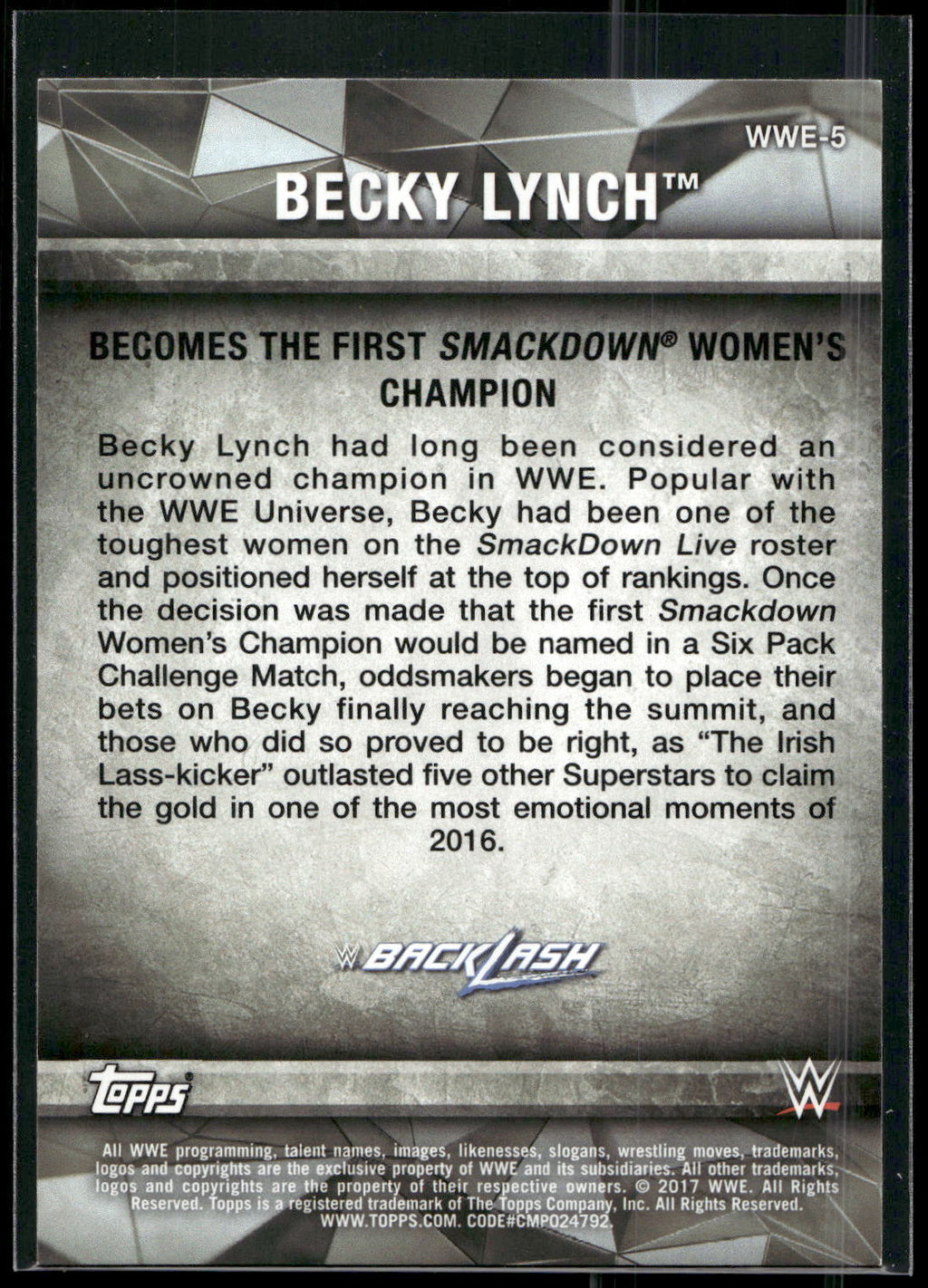 2017 Topps WWE Women's Division #WWE-5 Becky Lynch WWE Matches and Moments
