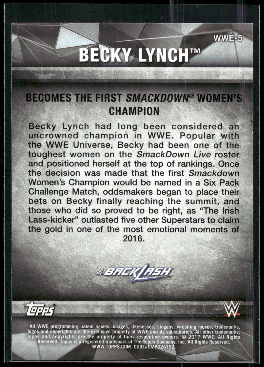 2017 Topps WWE Women's Division #WWE-5 Becky Lynch WWE Matches and Moments
