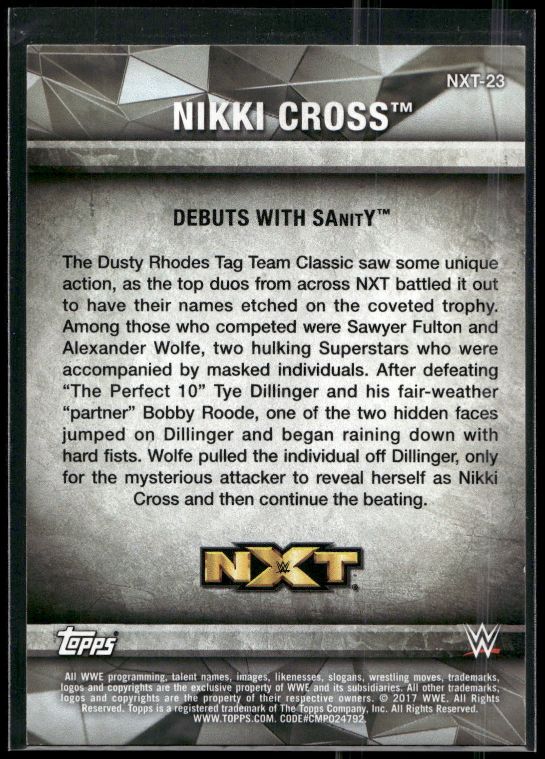2017 Topps WWE Women's Division #NXT-23 Nikki Cross NXT Matches and Moments