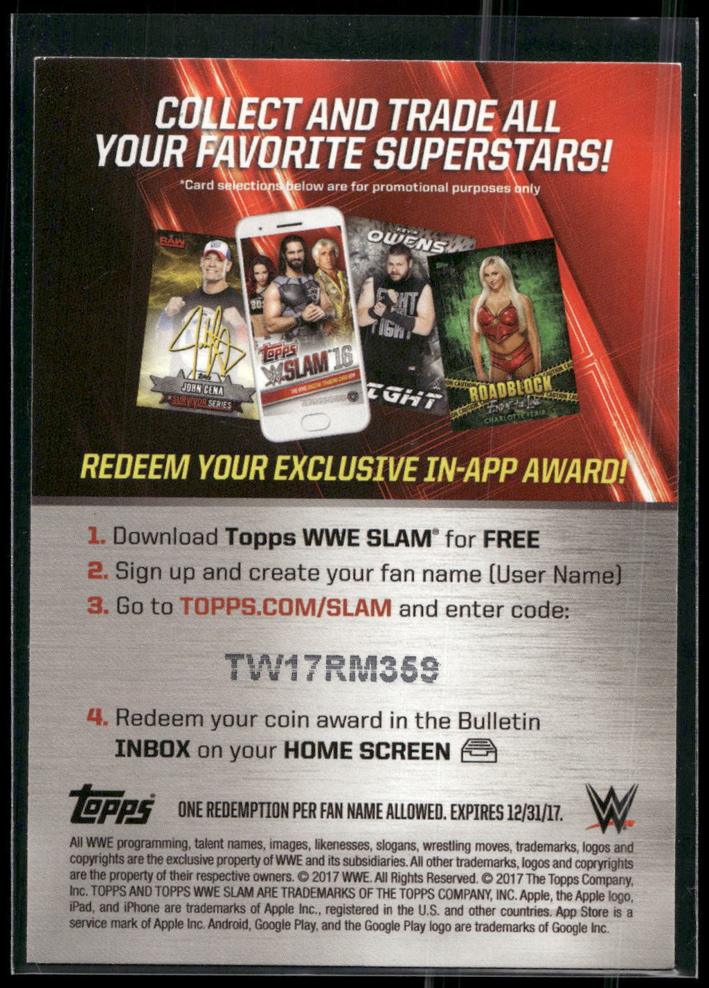 2017 Topps WWE #NNO WWE Slam 2016 Free Pack