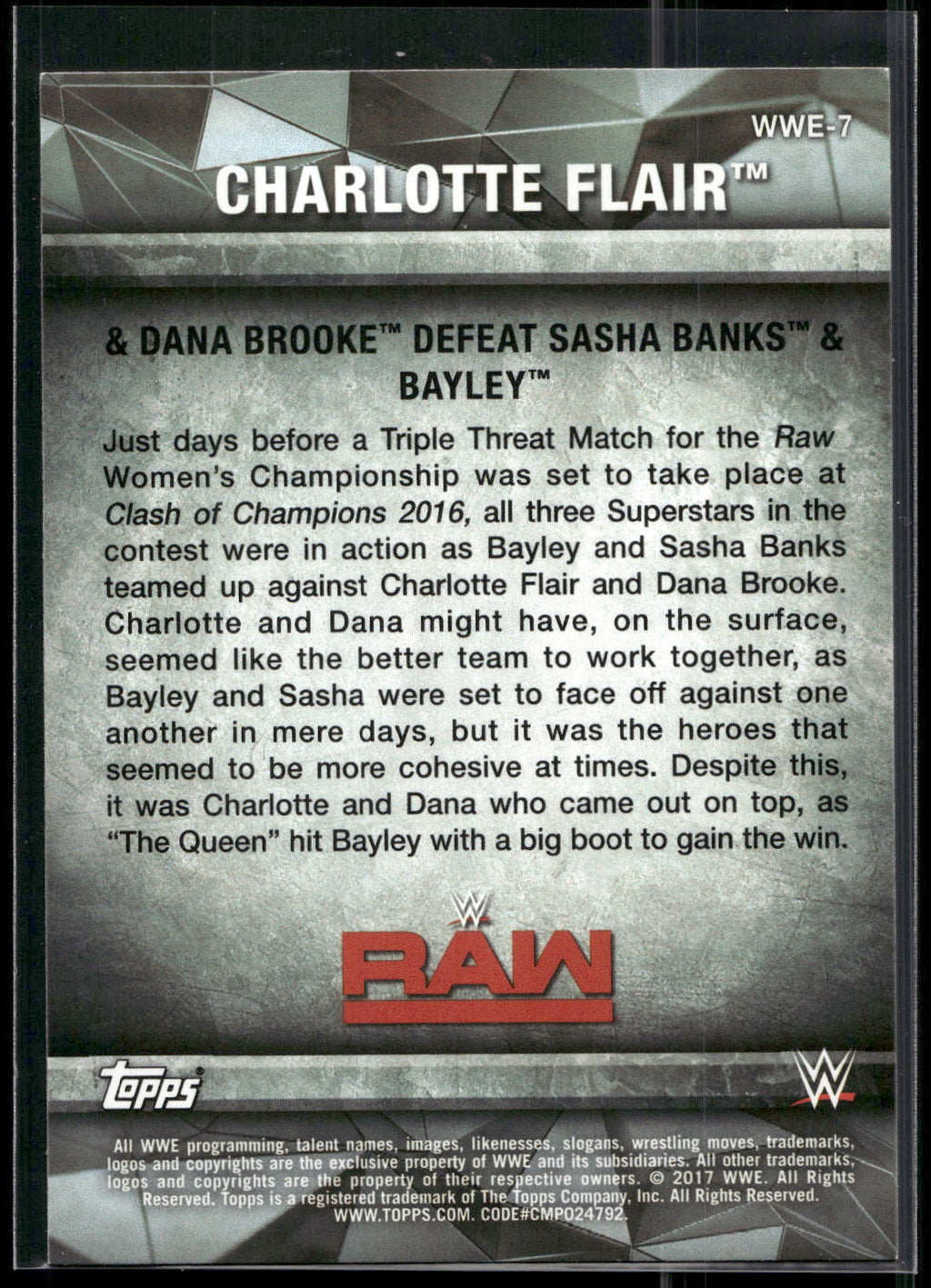 2017 Topps WWE Women's Division #WWE-7 Charlotte / Dana Brooke