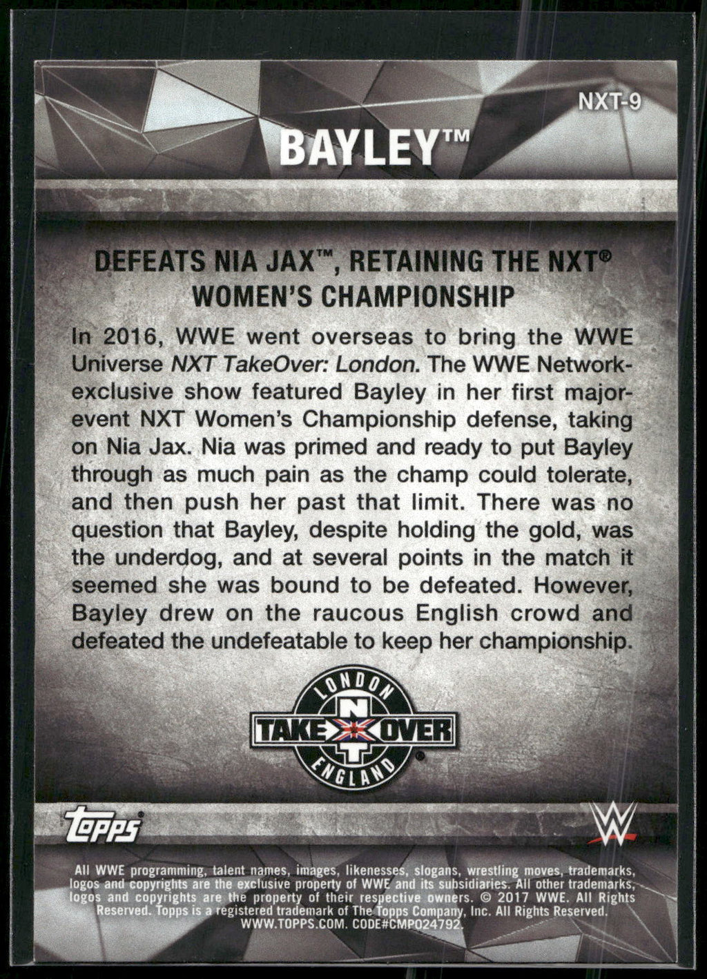 2017 Topps WWE Women's Division #NXT-9 Bayley NXT Matches and Moments