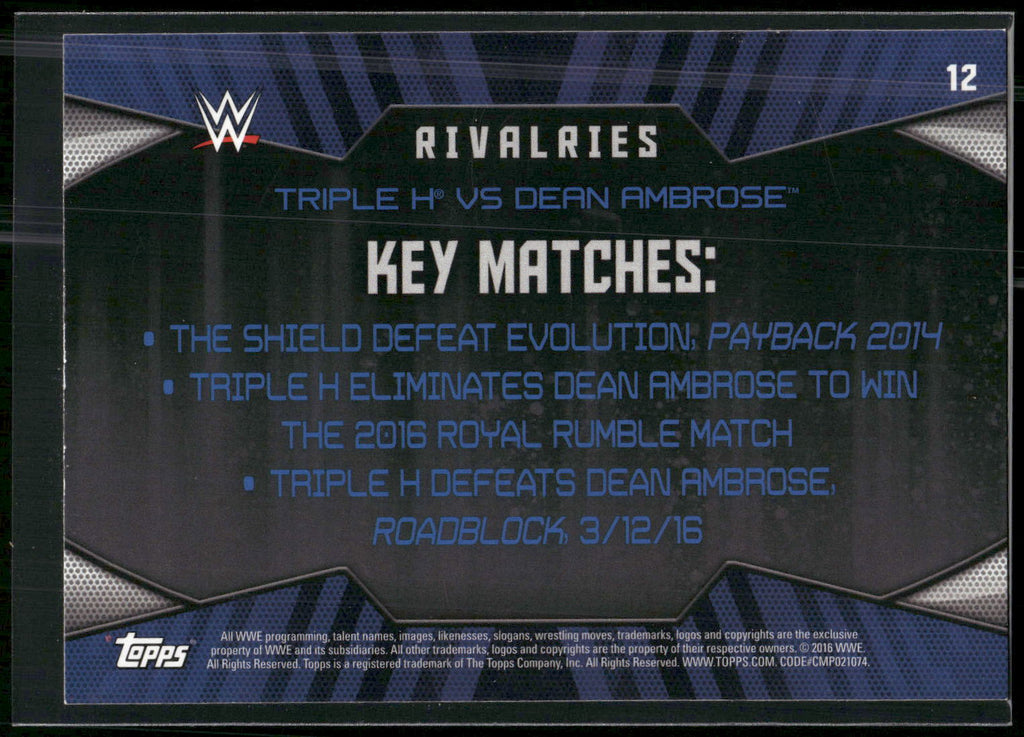 2016 Topps WWE Then Now Forever #12 Dean Ambrose / Triple H Rivalries WWE