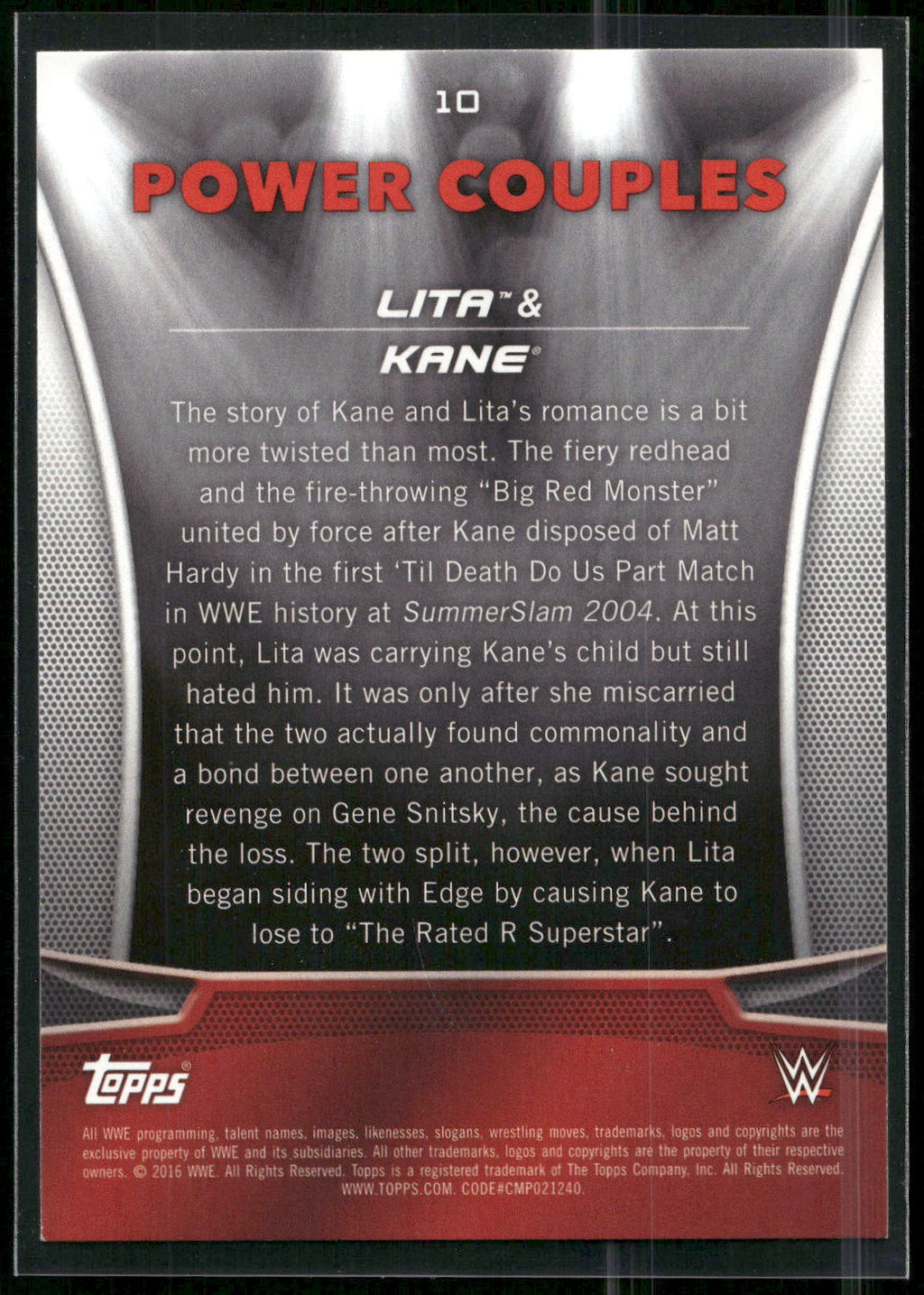 2016 Topps WWE Divas Revolution #10 Lita &amp; Kane Power Couples