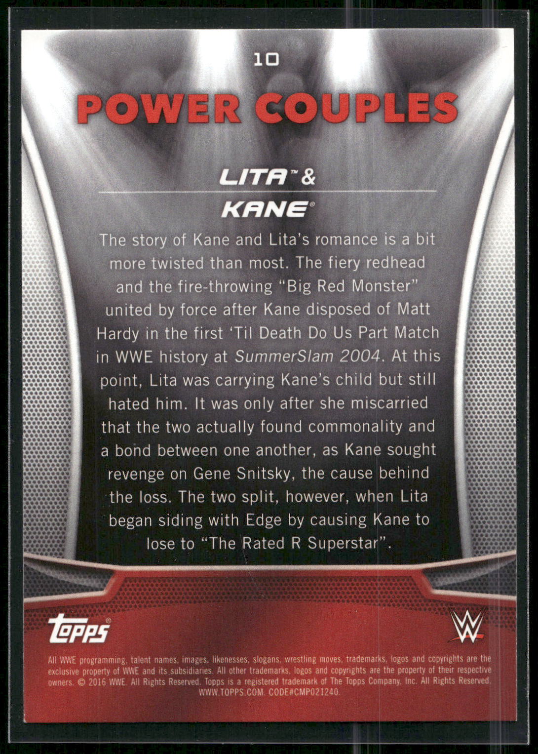 2016 Topps WWE Divas Revolution #10 Lita &amp; Kane Power Couples