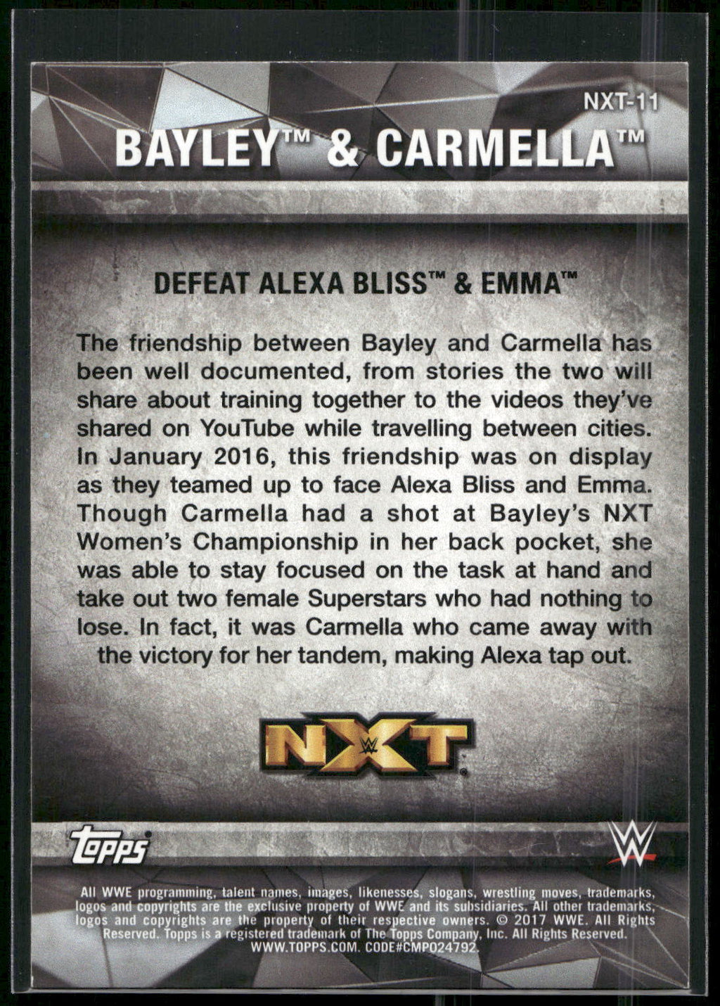 2017 Topps WWE Women's Division #NXT-11 Bayley / Carmella NXT