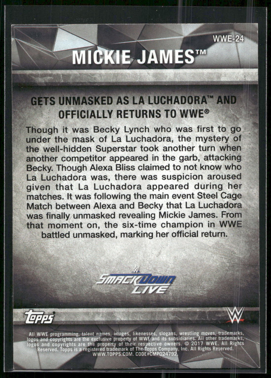 2017 Topps WWE Women's Division #WWE-24 Mickie James WWE Matches and Moments
