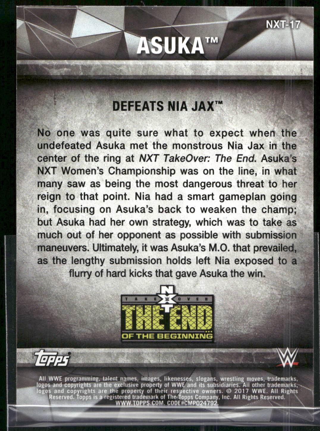 2017 Topps WWE Women's Division #NXT-17 Asuka NXT Matches and Moments