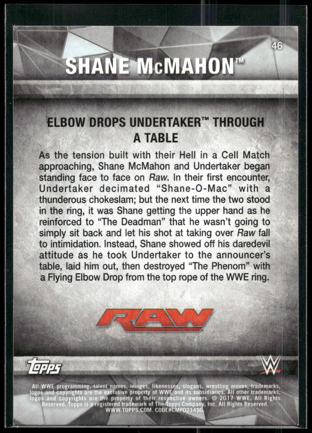 2017 Topps WWE Road To Wrestlemania #46 Shane McMahon