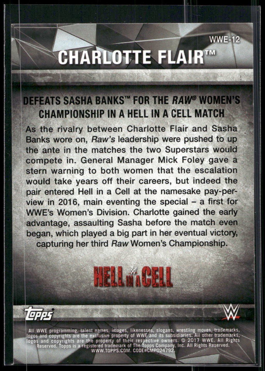 2017 Topps WWE Women's Division #WWE-12 Charlotte WWE Matches and Moments