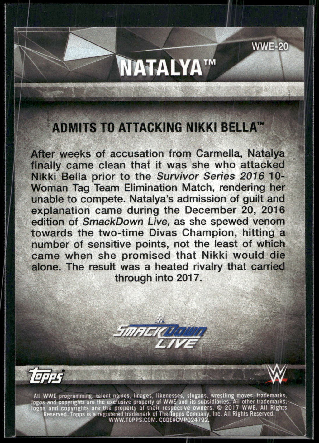 2017 Topps WWE Women's Division #WWE-20 Natalya WWE Matches and Moments