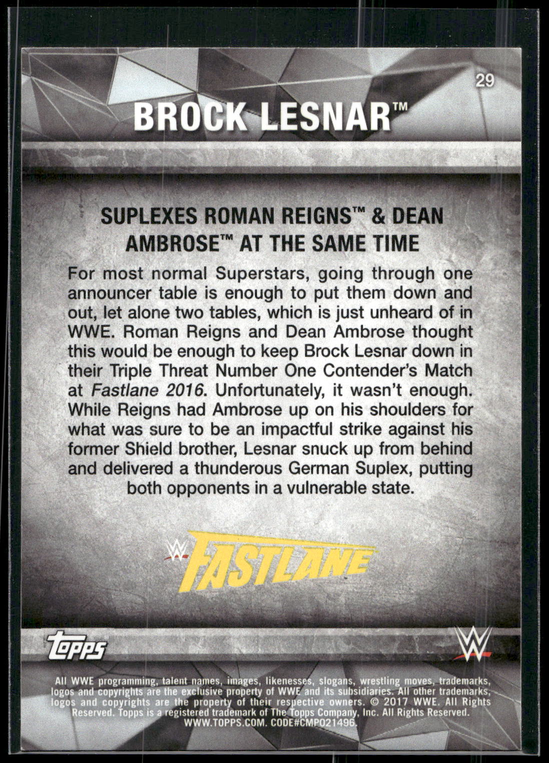 2017 Topps WWE Road To Wrestlemania #29 Brock Lesnar