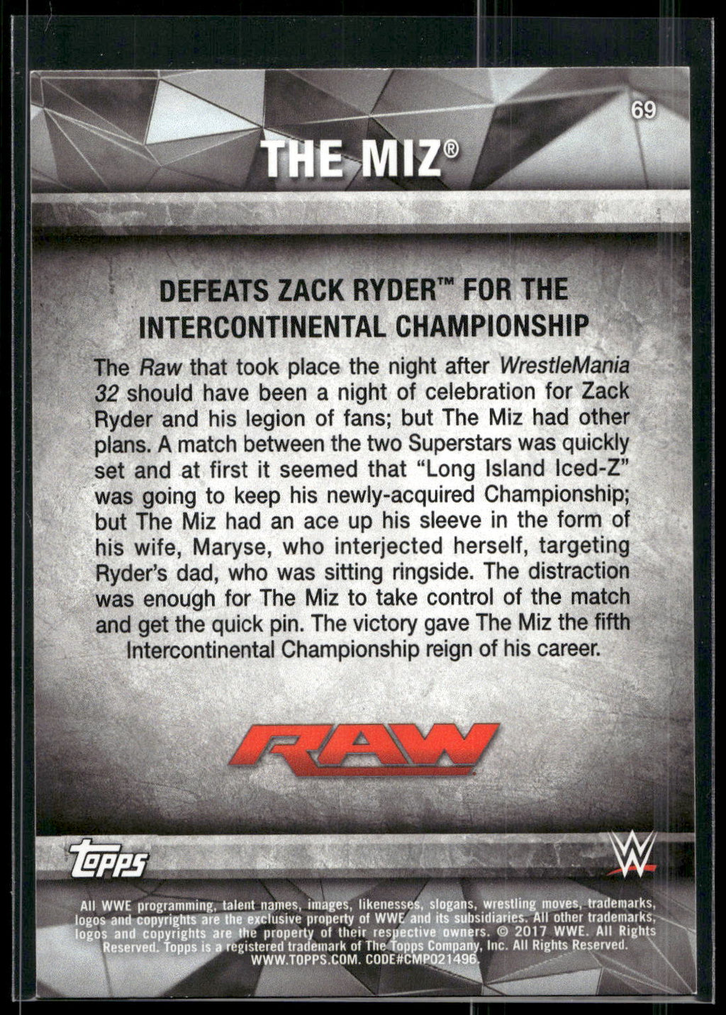 2017 Topps WWE Road To Wrestlemania #69 The Miz