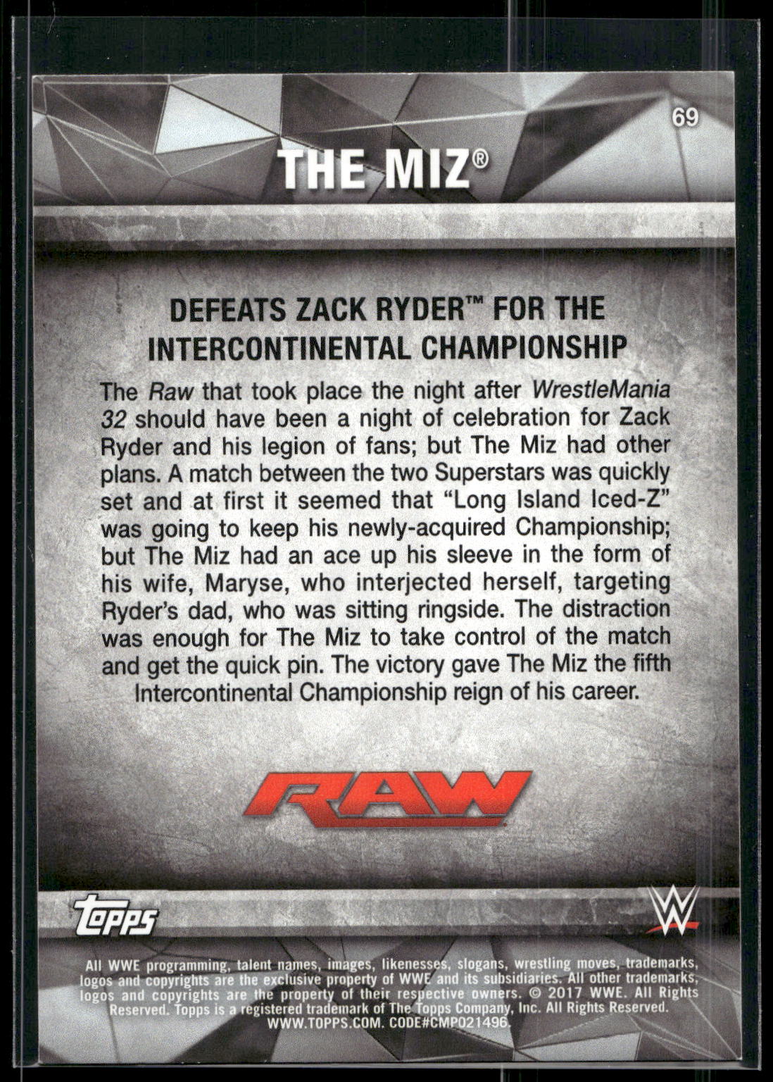 2017 Topps WWE Road To Wrestlemania #69 The Miz