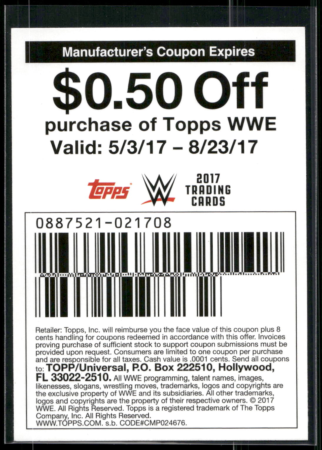2017 Topps WWE #NNO Daniel Bryan - Coupon