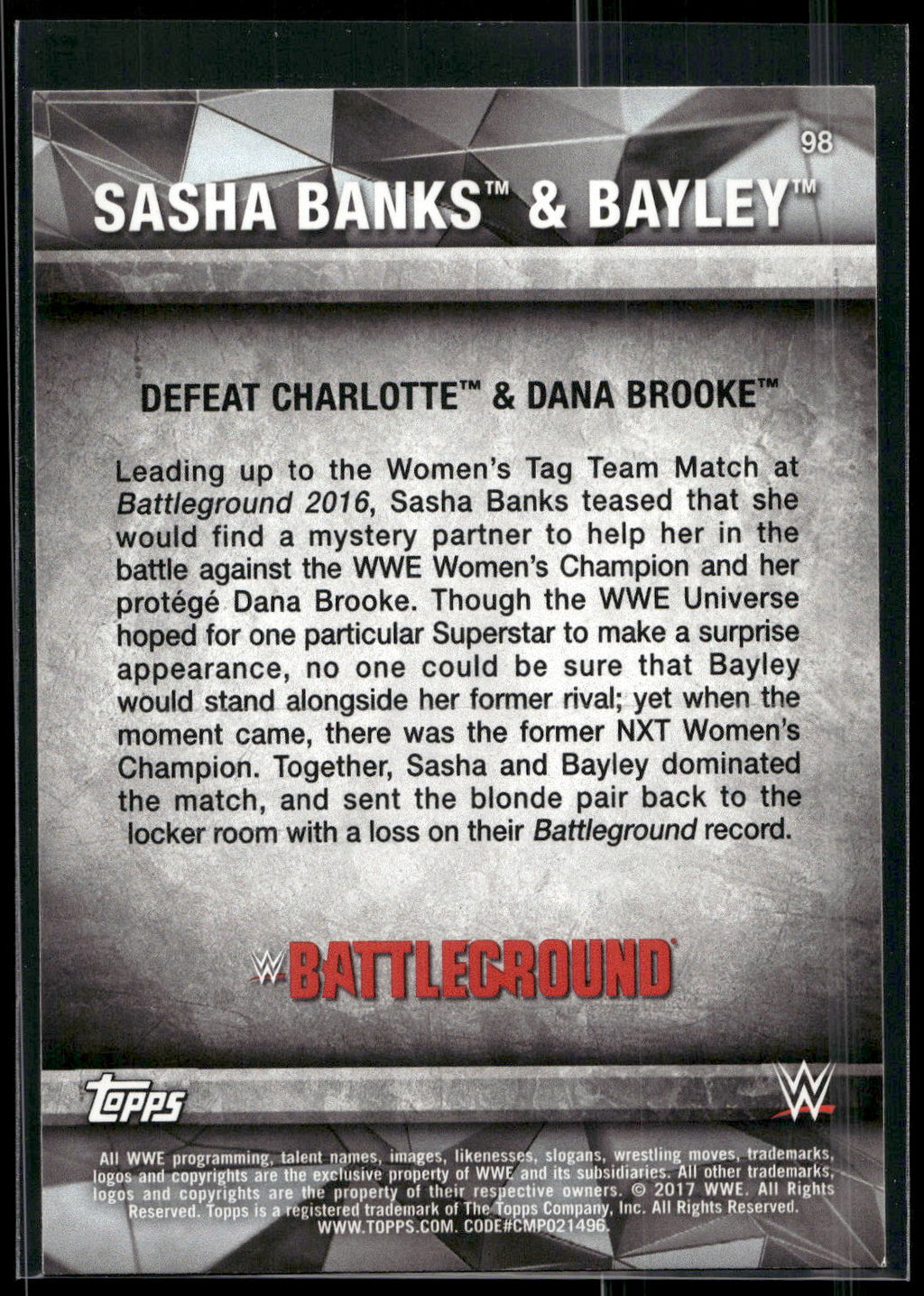 2017 Topps WWE Road To Wrestlemania #98 Sasha Banks / Bayley