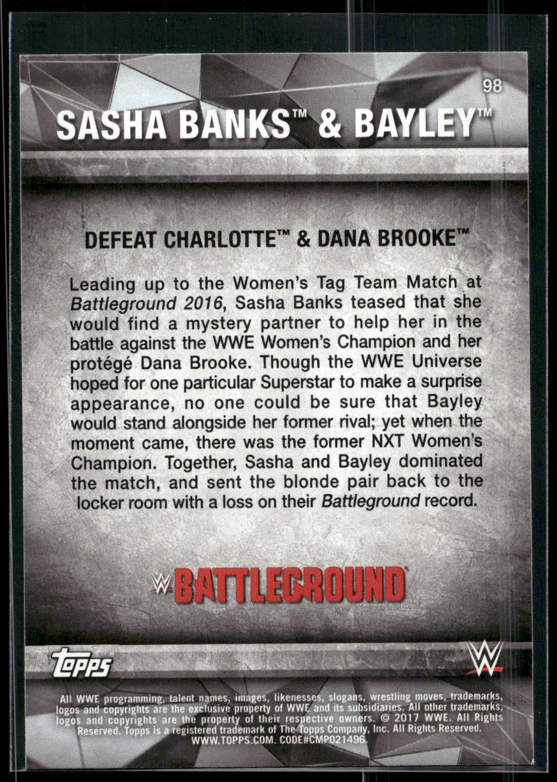 2017 Topps WWE Road To Wrestlemania #98 Sasha Banks / Bayley