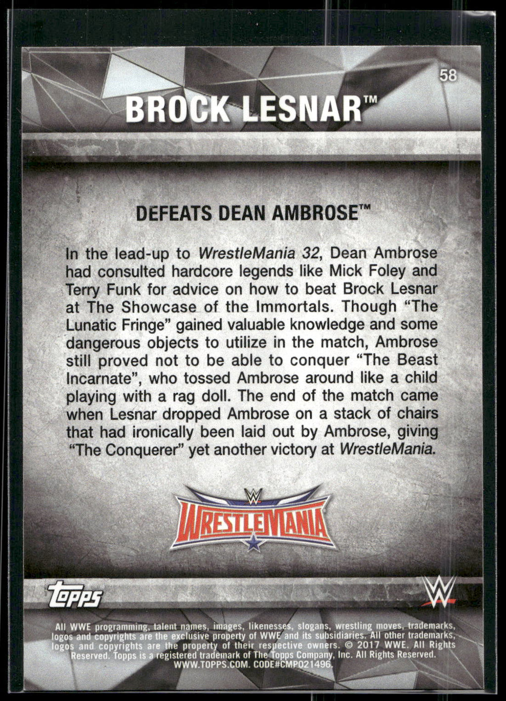 2017 Topps WWE Road To Wrestlemania #58 Brock Lesnar