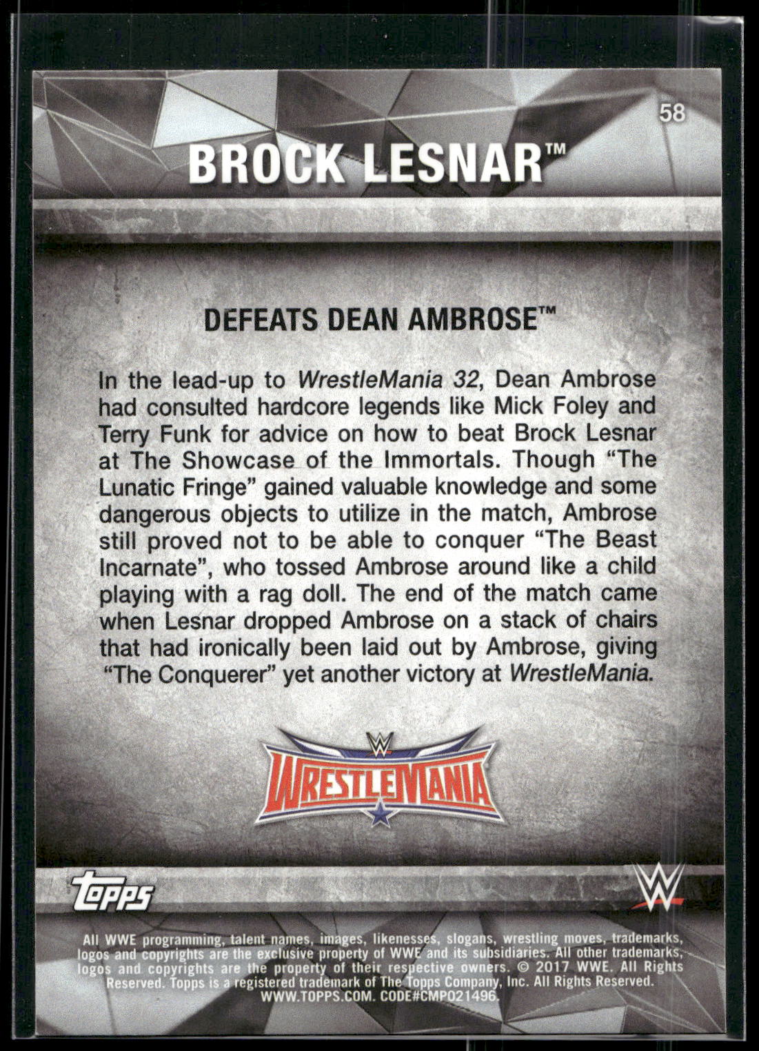 2017 Topps WWE Road To Wrestlemania #58 Brock Lesnar