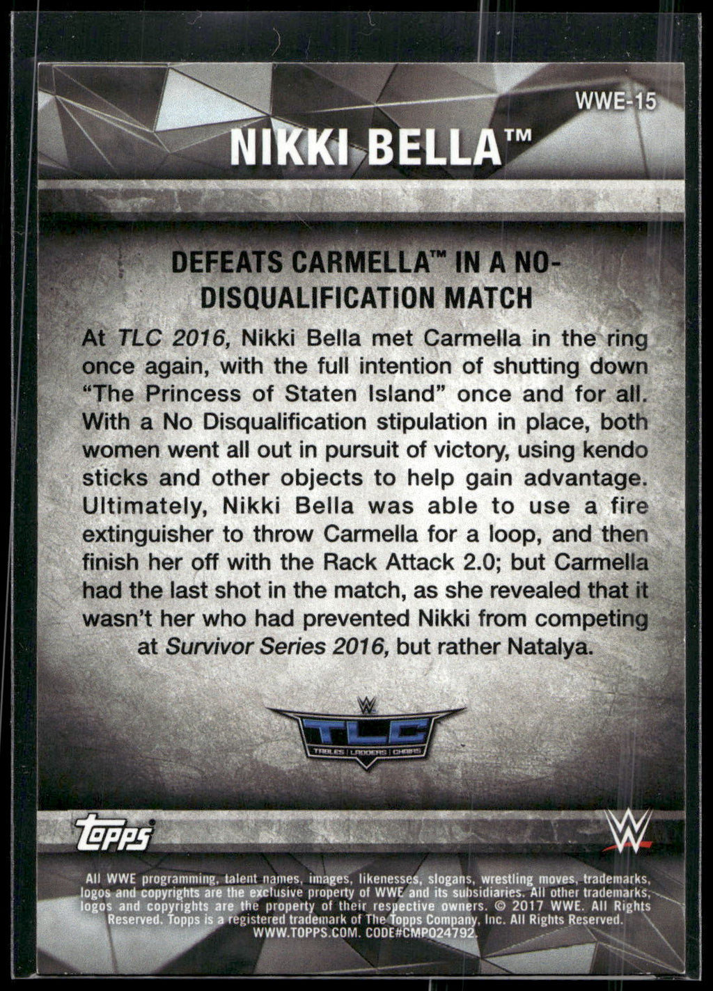 2017 Topps WWE Women's Division #WWE-15 Nikki Bella WWE Matches and Moments