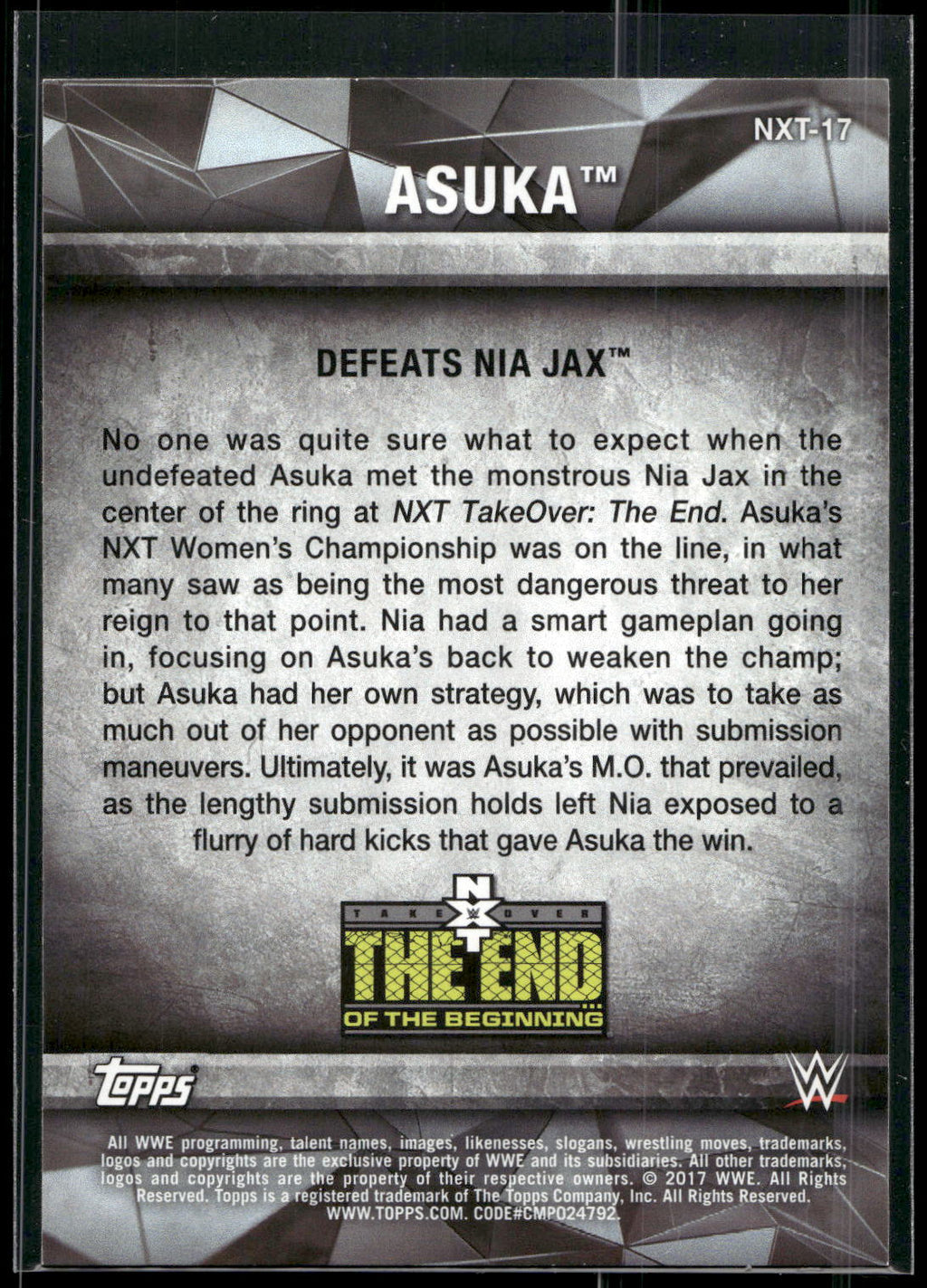 2017 Topps WWE Women's Division #NXT-17 Asuka NXT Matches and Moments