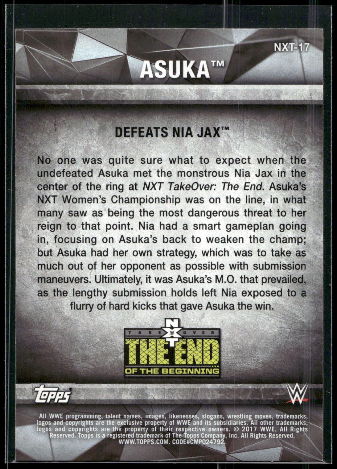 2017 Topps WWE Women's Division #NXT-17 Asuka NXT Matches and Moments