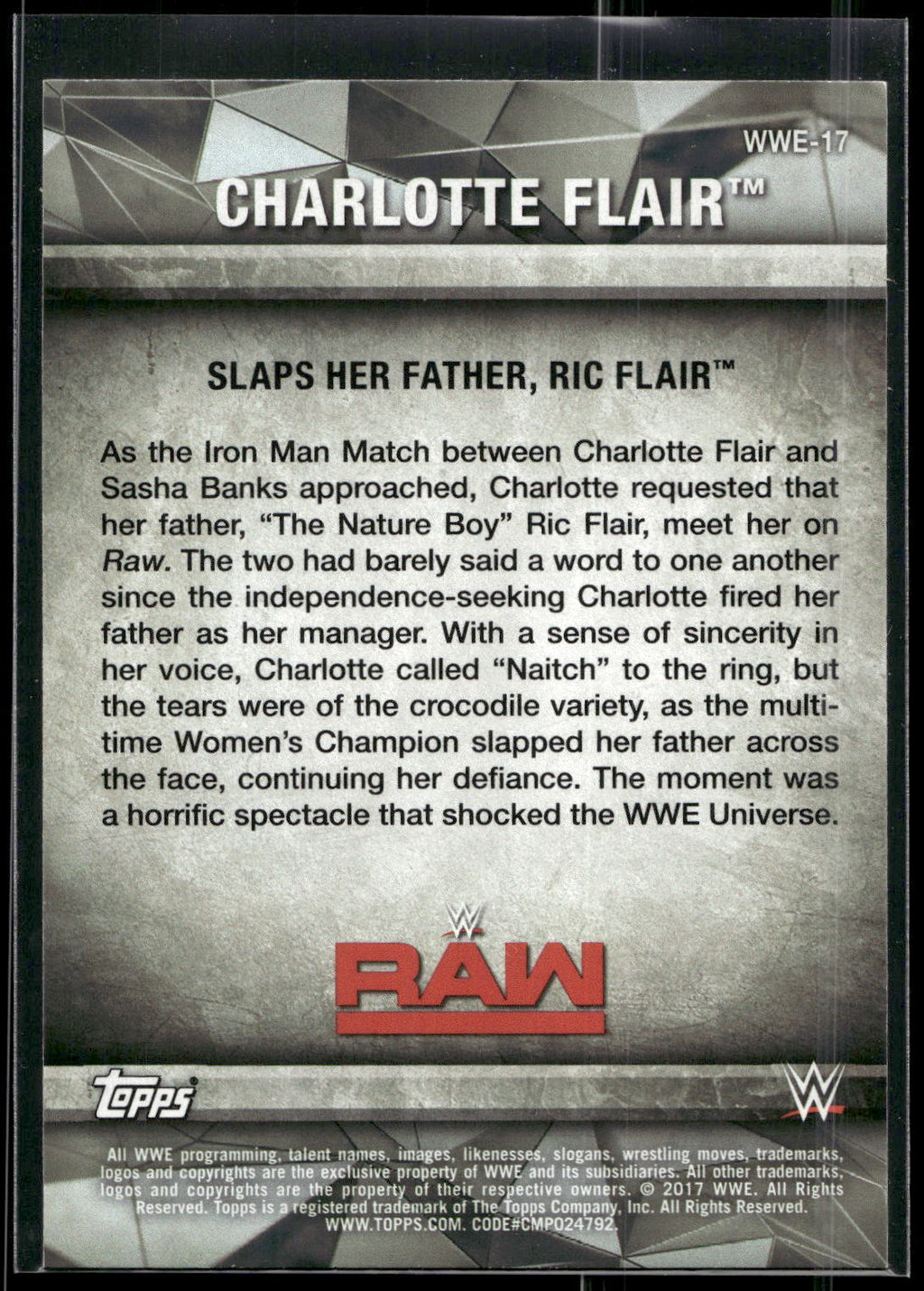 2017 Topps WWE Women's Division #WWE-17 Charlotte WWE Matches and Moments